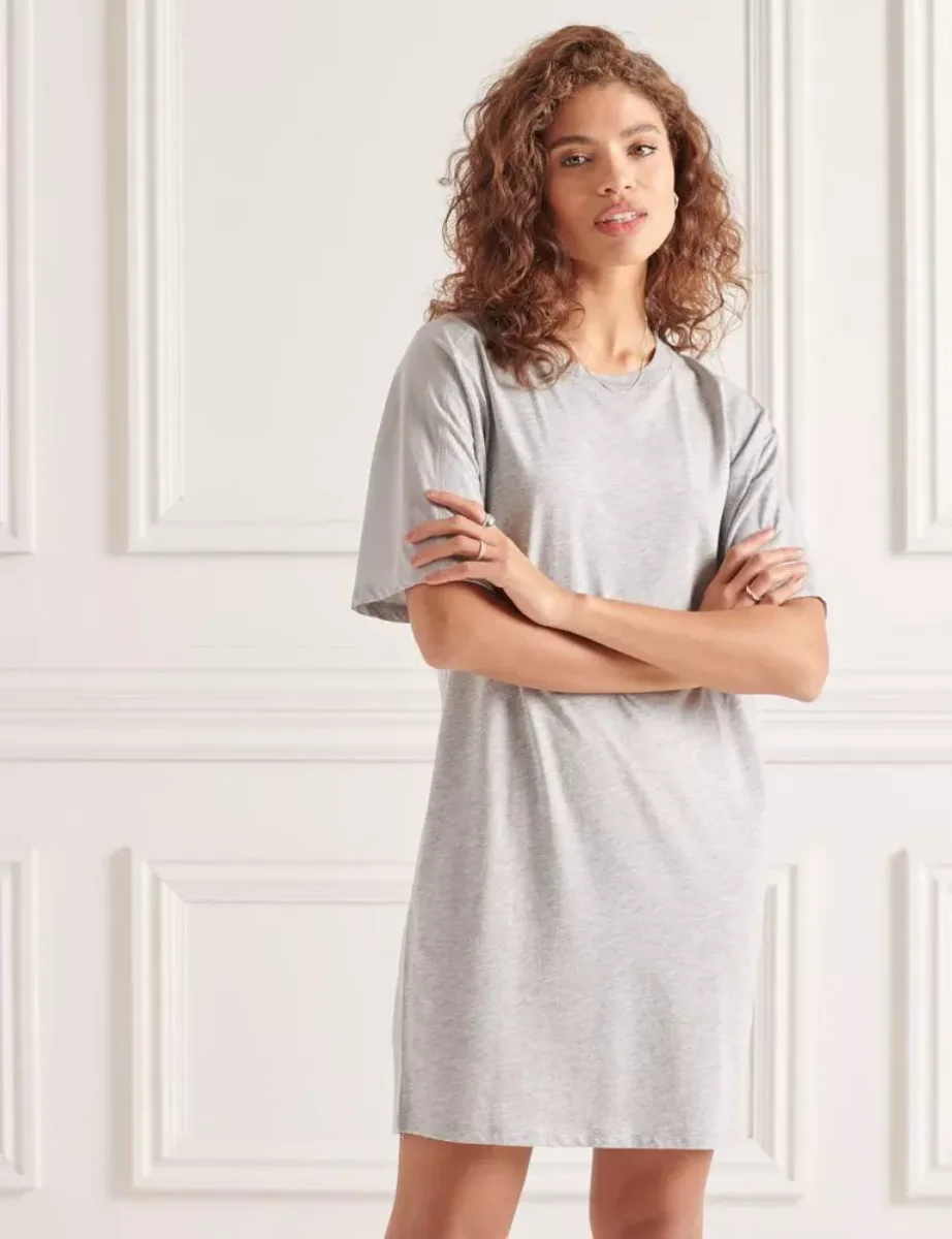 Superdry Womens Cotton Modal T-Shirt Dress | Mid Grey Marl