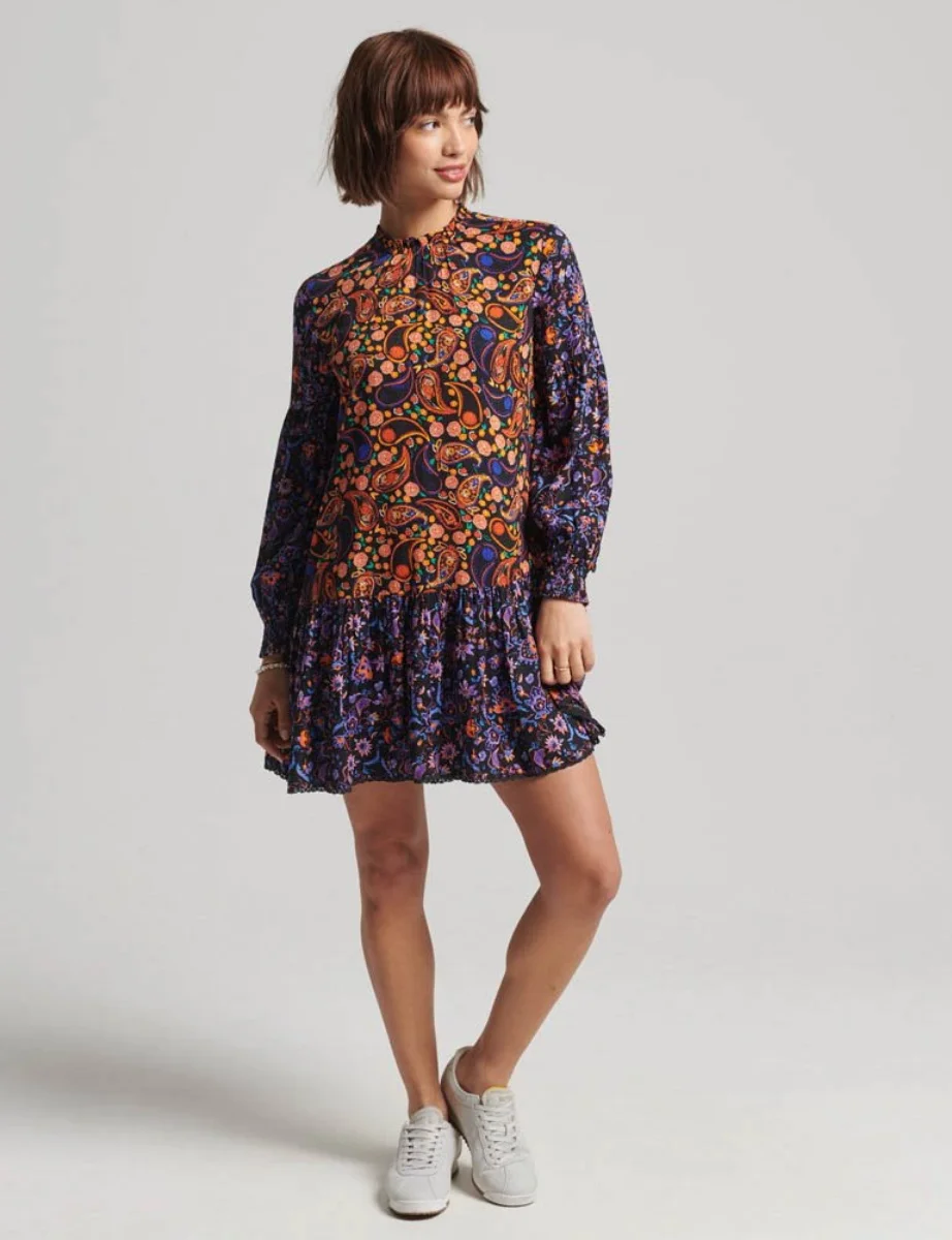 Superdry Women's High Neck Mini Dress | Multi Paisley Print