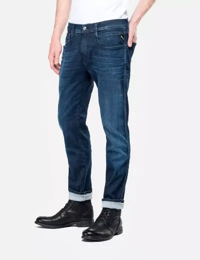 Replay Men's Anbass Hyperflex Clouds Jeans 661 E05 | Dark Blue Wash