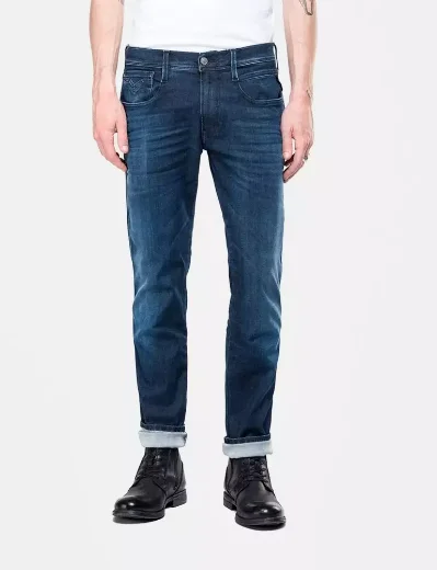 Replay Men's Anbass Hyperflex Clouds Jeans 661 E05 | Dark Blue Wash
