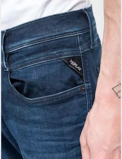 Replay Men's Anbass Hyperflex Clouds Jeans 661 E05 | Dark Blue Wash