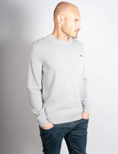 Lacoste Men's Organic Cotton Crew Neck Sweater | Light Grey Marl