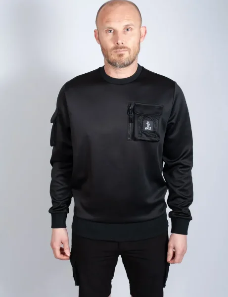 Luke 1977 Baker Crew Sweat | Black Luke 1977 Baker Pocket Detail Sweatshirt | Black