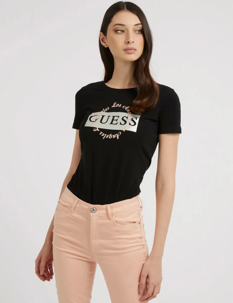 Guess Front Round Logo T-Shirt | Black