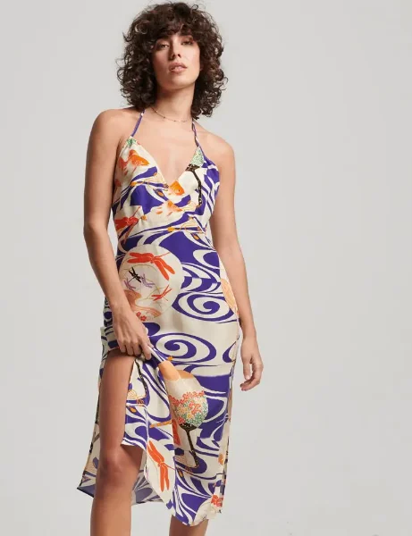 Superdry Vintage Midi Halter Slip Dress | Blue Superdry Vintage Midi Halter Slip Dress | Blue
