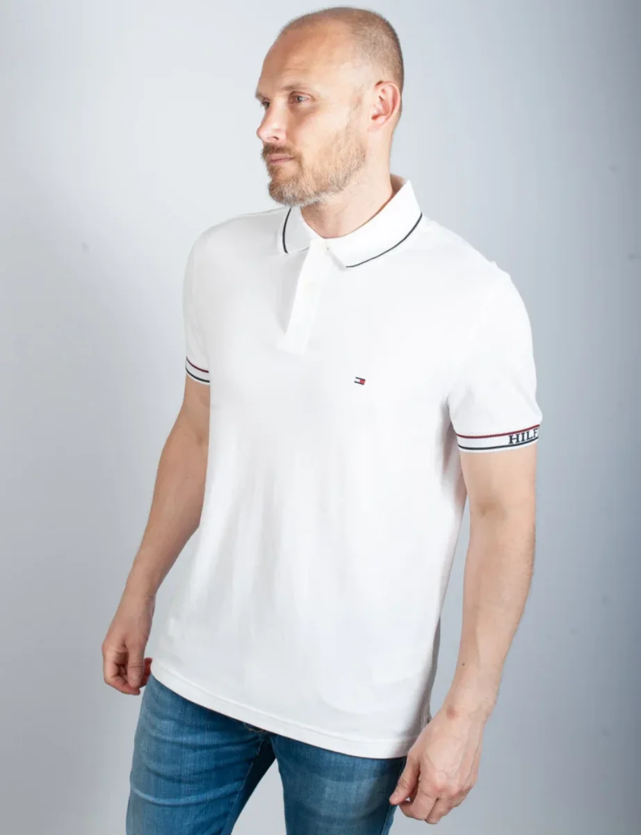 Tommy Hilfiger Knitted Tape Cuff Polo Shirt | White