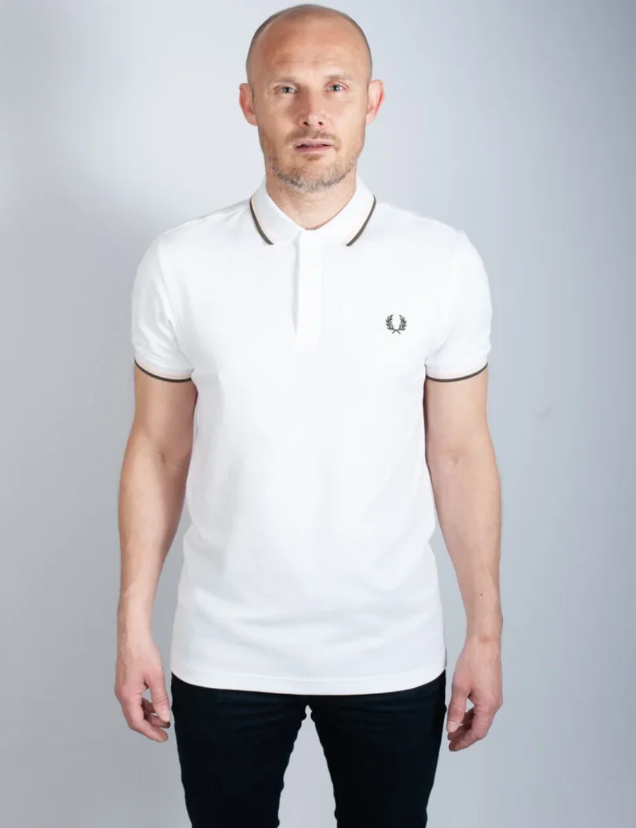 Fred Perry Twin Tipped Polo Shirt | White/Peach/Green