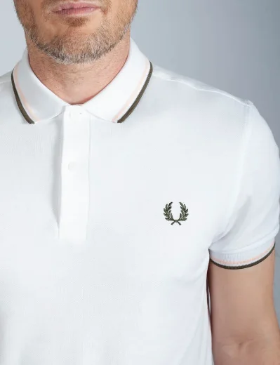 Fred Perry Twin Tipped Polo Shirt | White/Peach/Green