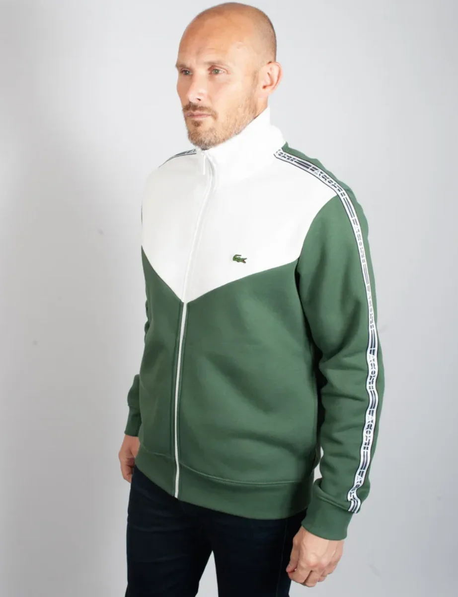 Lacoste Men's Colour-block Zip Track Top | Green / White