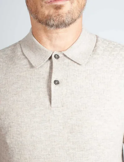 Ted Baker Morar Long Sleeved Knitted Polo Shirt | Beige
