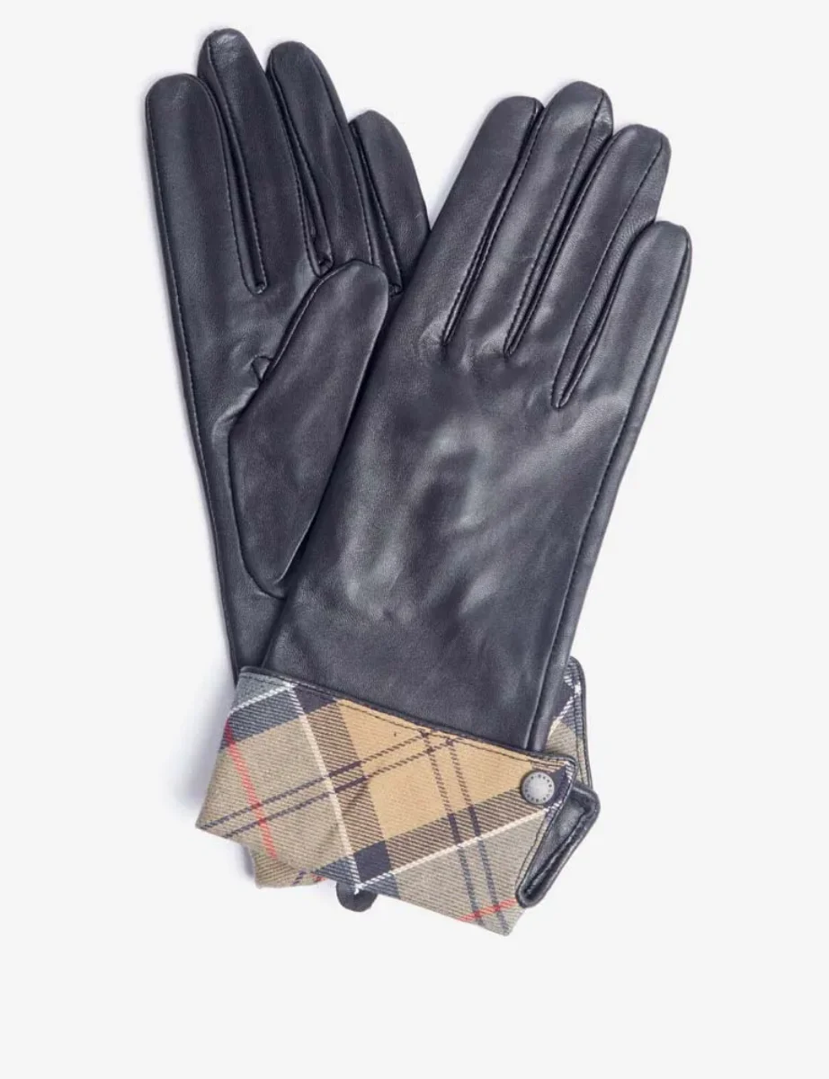 Barbour Ladies Lady Jane Leather Glove | Black/Dress Tartan