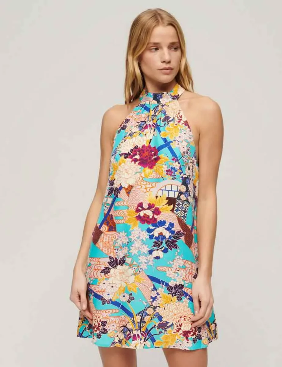 Superdry Sleeveless Printed Mini Dress | Aqua
