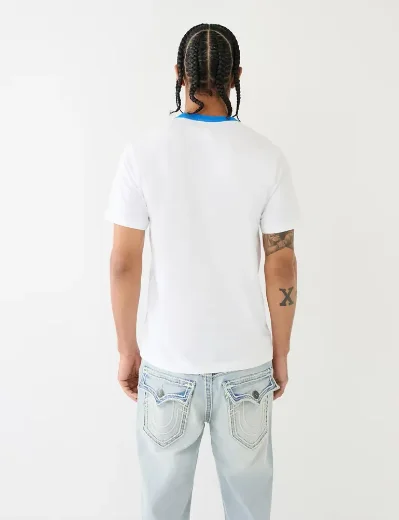True Religion Collegiate Embroidered Logo Ringer T-Shirt | White