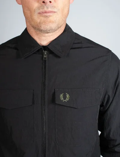 Fred Perry Textured Zip-Through Overshirt | Black