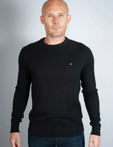 Tommy Hilfiger Pima Cotton Cashmere Crew Neck Jumper | Black Tommy Hilfiger Pima Cotton Cashmere Crew Neck Jumper | Black