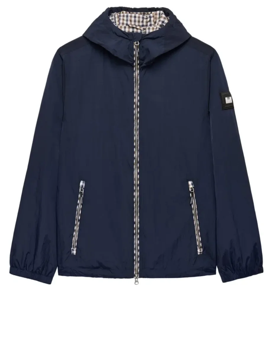 Weekend Offender Campania Check Trim Windbreaker Jacket | Navy