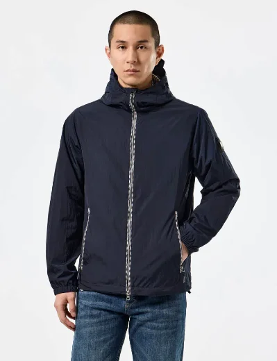 Weekend Offender Campania Check Trim Windbreaker Jacket | Navy