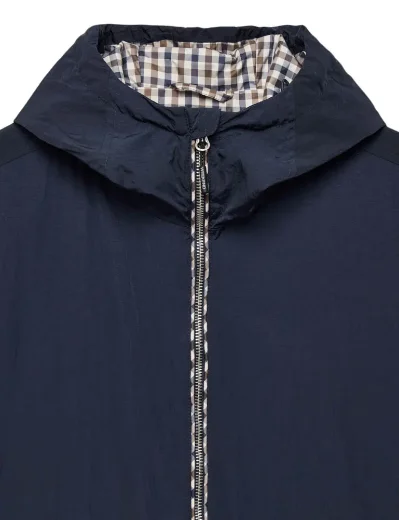Weekend Offender Campania Check Trim Windbreaker Jacket | Navy