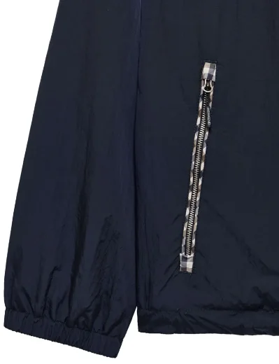 Weekend Offender Campania Check Trim Windbreaker Jacket | Navy