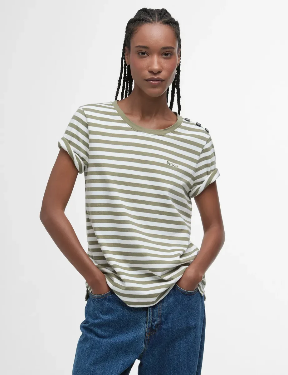 Barbour Ferryside Striped Top | Dusky Green