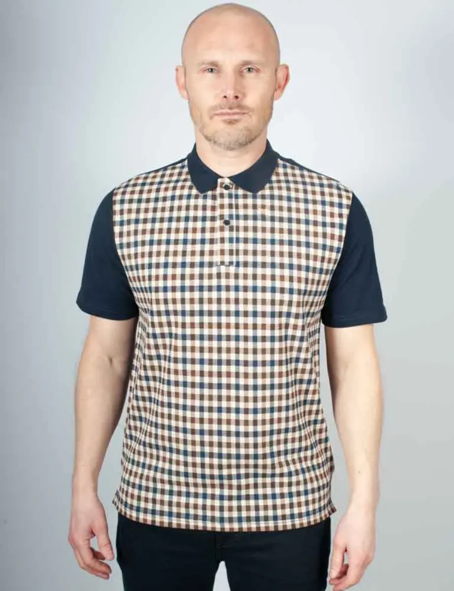 Aquascutum Active Iconic Check Front Polo Shirt | Navy