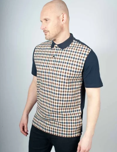 Aquascutum Active Iconic Check Front Polo Shirt | Navy
