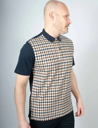 Aquascutum Active Iconic Check Front Polo Shirt | Navy