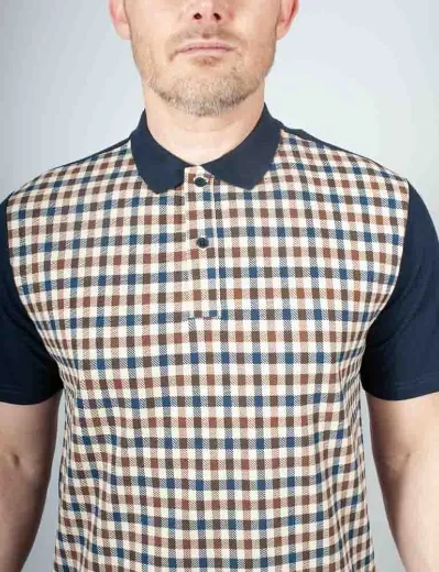Aquascutum Active Iconic Check Front Polo Shirt | Navy