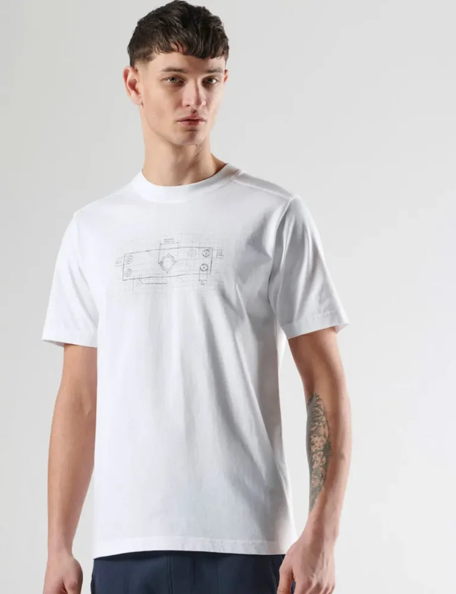 MA STRUM  Badge Blueprint Grpahic T-shirt  | White