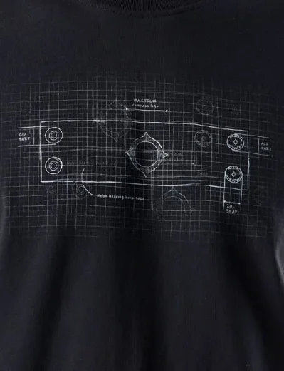 MA STRUM  Badge Blueprint Grpahic T-shirt  | Jet Black