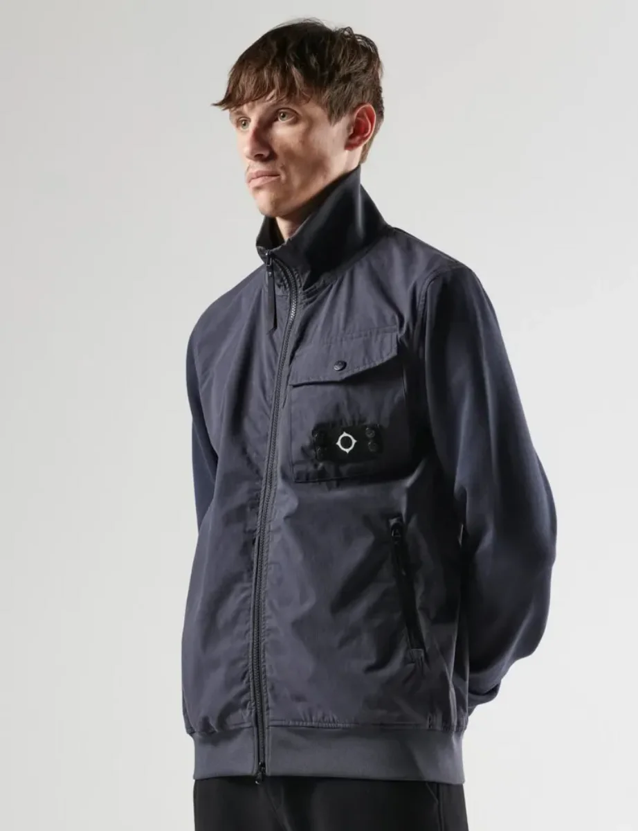 Ma.Strum Full Zip Mixed Media Sweater | Ink Navy