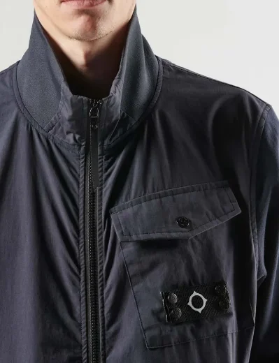 Ma.Strum Full Zip Mixed Media Sweater | Ink Navy