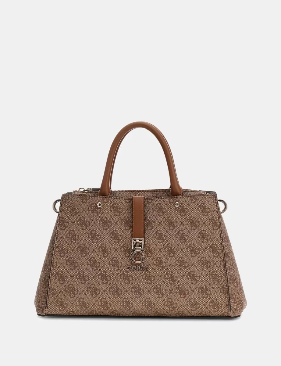 Guess Zamira 4G Logo Med Handbag | Latte