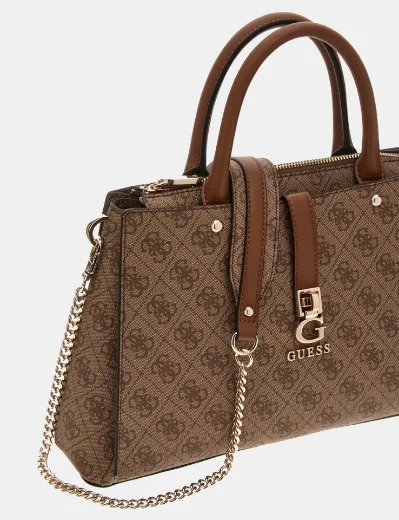 Guess Zamira 4G Logo Med Handbag | Latte