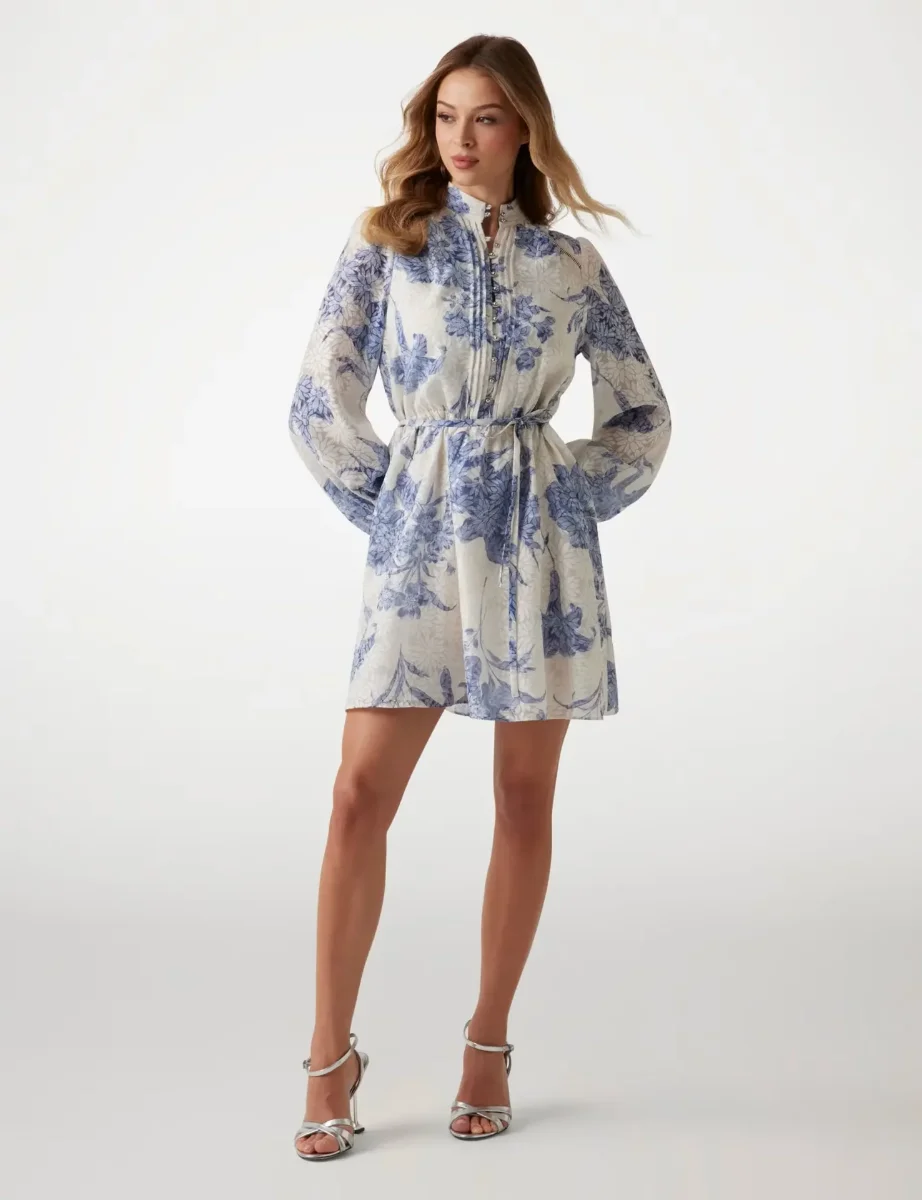 Guess Adlaide Fit and Flare Printed Mini Dress | Floral Blue