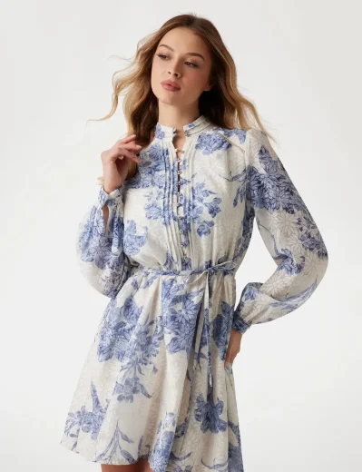 Guess Adlaide Fit and Flare Printed Mini Dress | Floral Blue