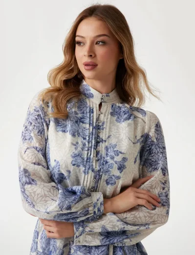 Guess Adlaide Fit and Flare Printed Mini Dress | Floral Blue