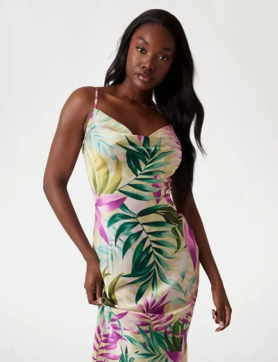 Guess New Akilina Satin Midi Dress | Green Multi