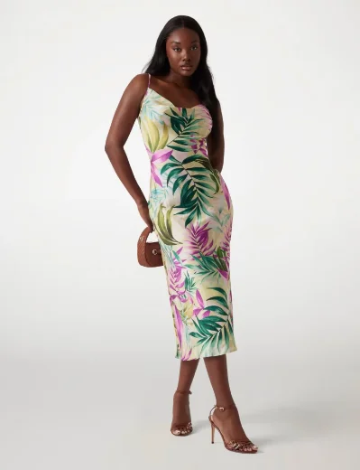 Guess New Akilina Satin Midi Dress | Green Multi