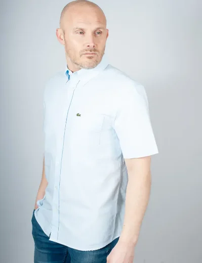 Lacoste Regular Fit Short Sleeved Oxford Shirt | White/Blue
