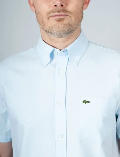 Lacoste Regular Fit Short Sleeved Oxford Shirt | White/Blue