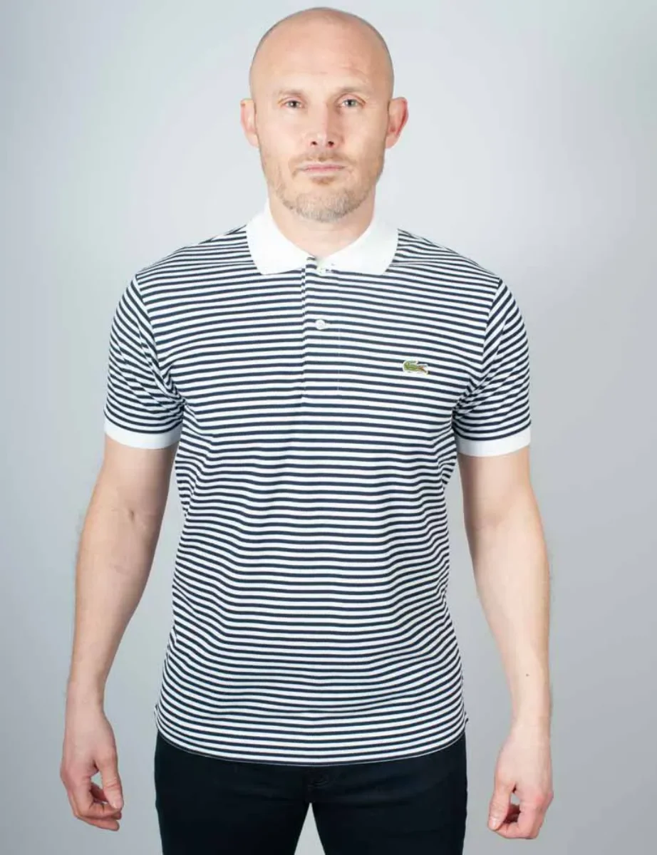 Lacoste Classic Fit L.12.12 Striped Petit Piqué Polo Shirt | Navy Blue\White
