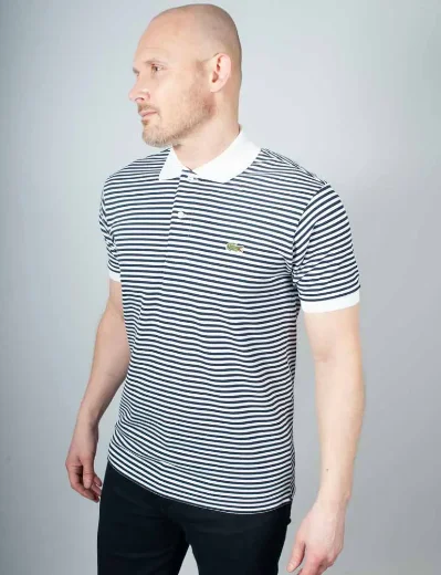 Lacoste Classic Fit L.12.12 Striped Petit Piqué Polo Shirt | Navy Blue\White
