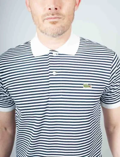 Lacoste Classic Fit L.12.12 Striped Petit Piqué Polo Shirt | Navy Blue\White