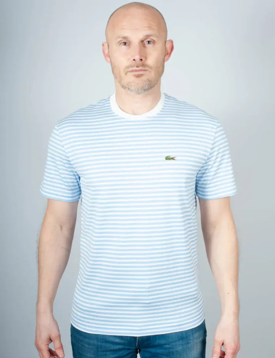 Lacoste Striped Heavy Cotton T-shirt | White/Blue