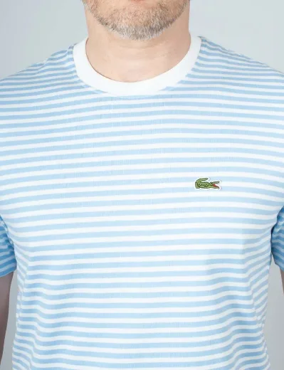 Lacoste Striped Heavy Cotton T-shirt | White/Blue