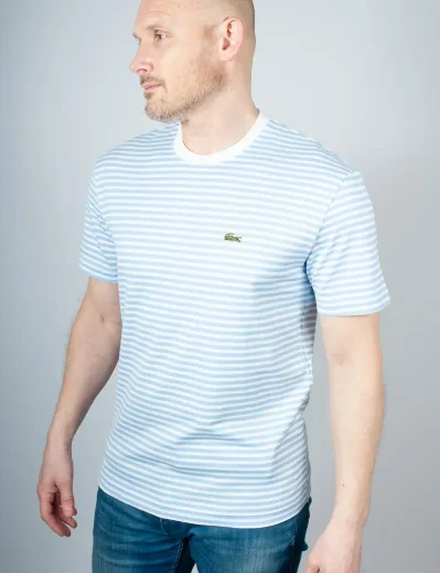 Lacoste Striped Heavy Cotton T-shirt | White/Blue