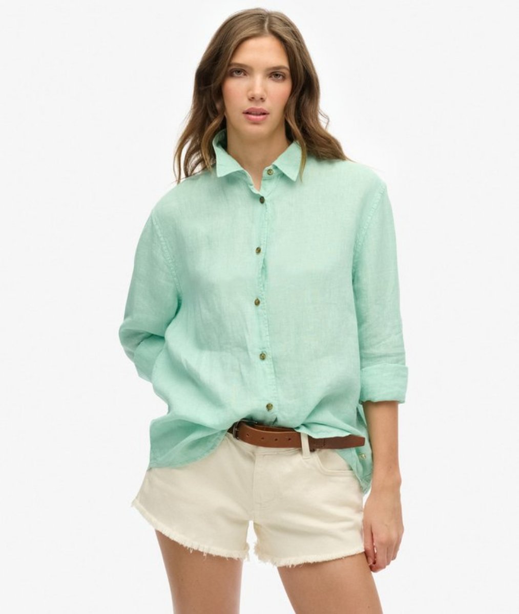 Superdry Linen Boyfriend Shirt | Sea Foam Green