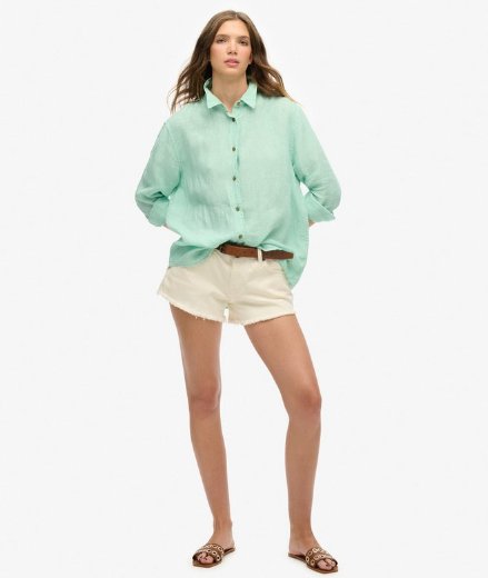 Superdry Linen Boyfriend Shirt | Sea Foam Green