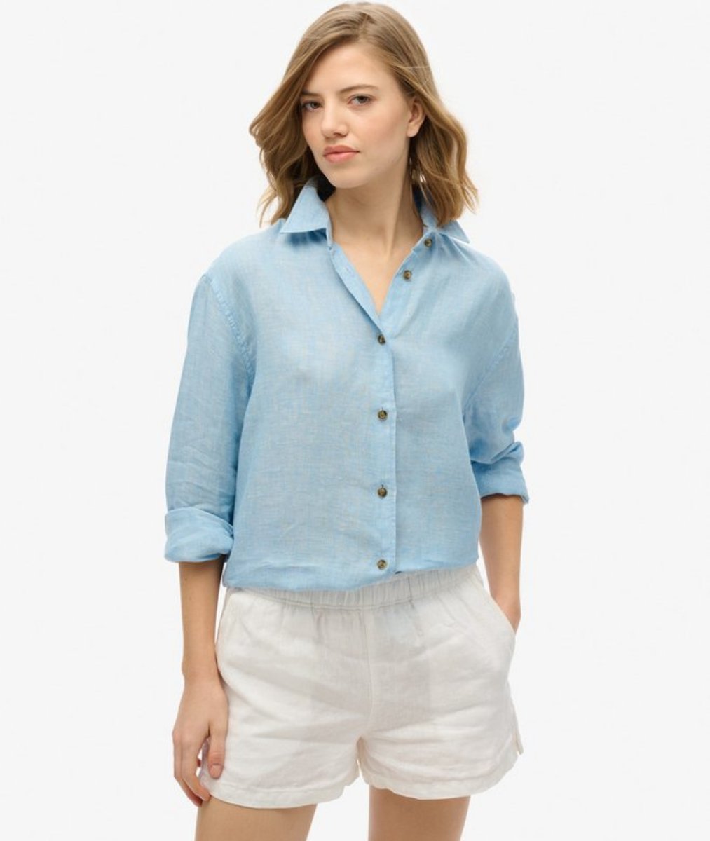 Superdry Casual Linen Boyfriend Shirt | Sea Blue Chambary